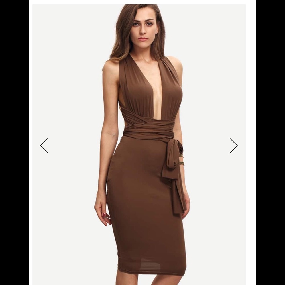 Deep Halterneck Tie Waist Backless Sheath Dress